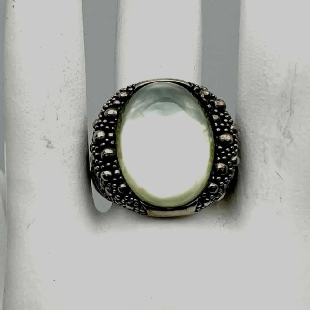 Vintage Michael Dawkins Sterling Silver Starry Night Mother Of Pearl Oval Ring